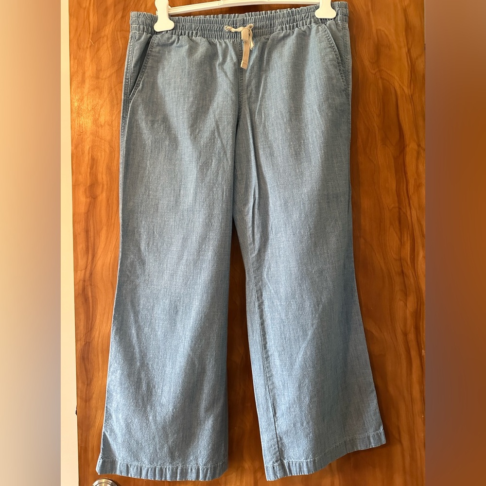 Women's Lakewashed Pull-On Chinos, Mid-Rise Wide-Leg Chambray
